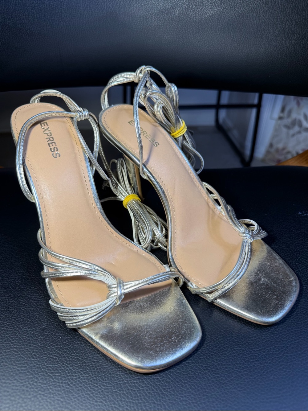 Express Women’s Silver Strappy Lace-Up Heeled Sandals Sz 8